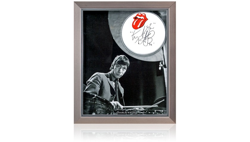 Charlie Watts Signed The Rolling Stones Drum Skin Presentation 