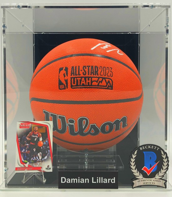 Damian Lillard Signed Basketball In Display Case