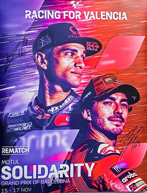 Poster Solidarietà GP firmato da Jorge Martin e Pecco Bagnaia