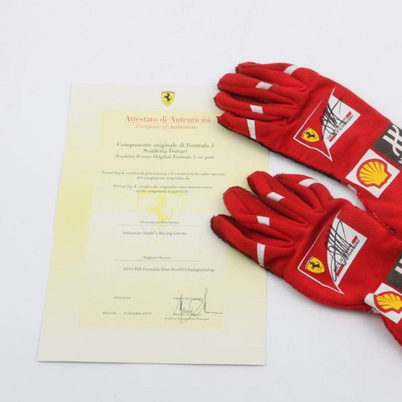 Ferrari Gloves worn by Vettel, 2015 season - signed