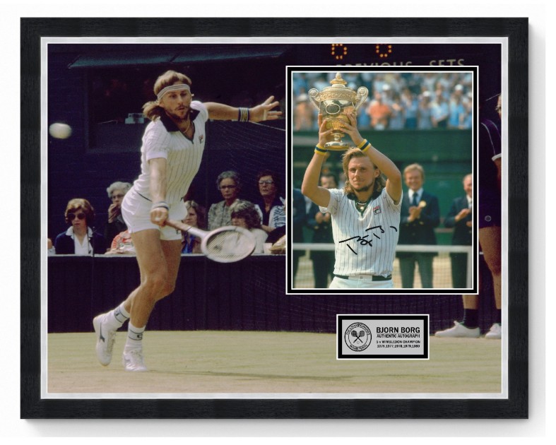 Bjorn Borg, campione di tennis di Wimbledon per cinque volte, con display firmato