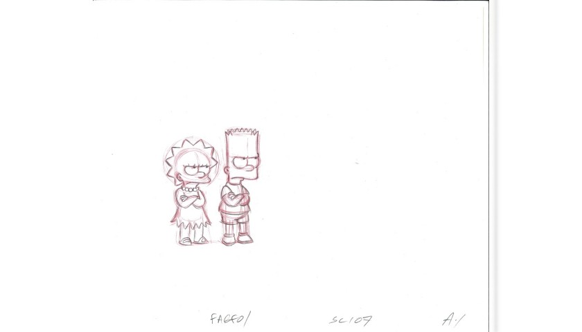 The Simpsons - Original Drawing of Lisa and Bart Simpson