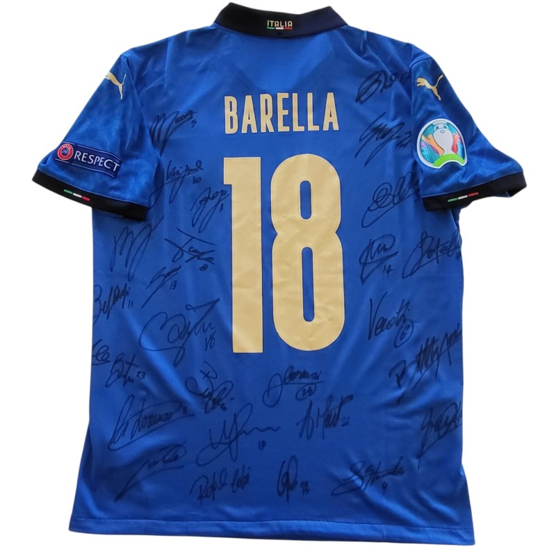 Barella's Issued Shirt, Italy vs England Final Euro 2020 - Signed by the Team