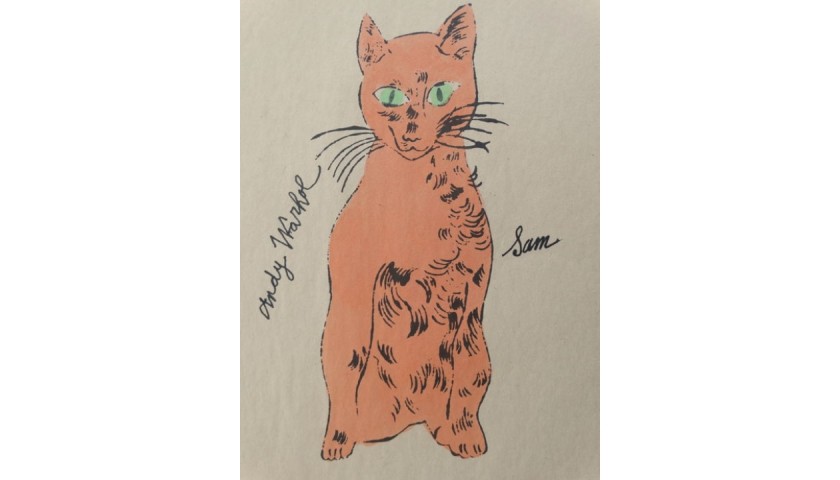 Andy Warhol "Sam the cat" - Signed and Hand Coloured