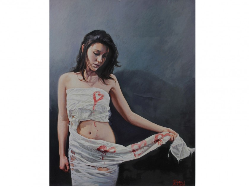 "Il cuore rallenta, la testa cammina! - oil on canvas by V. Emanuele - 43x54 cm