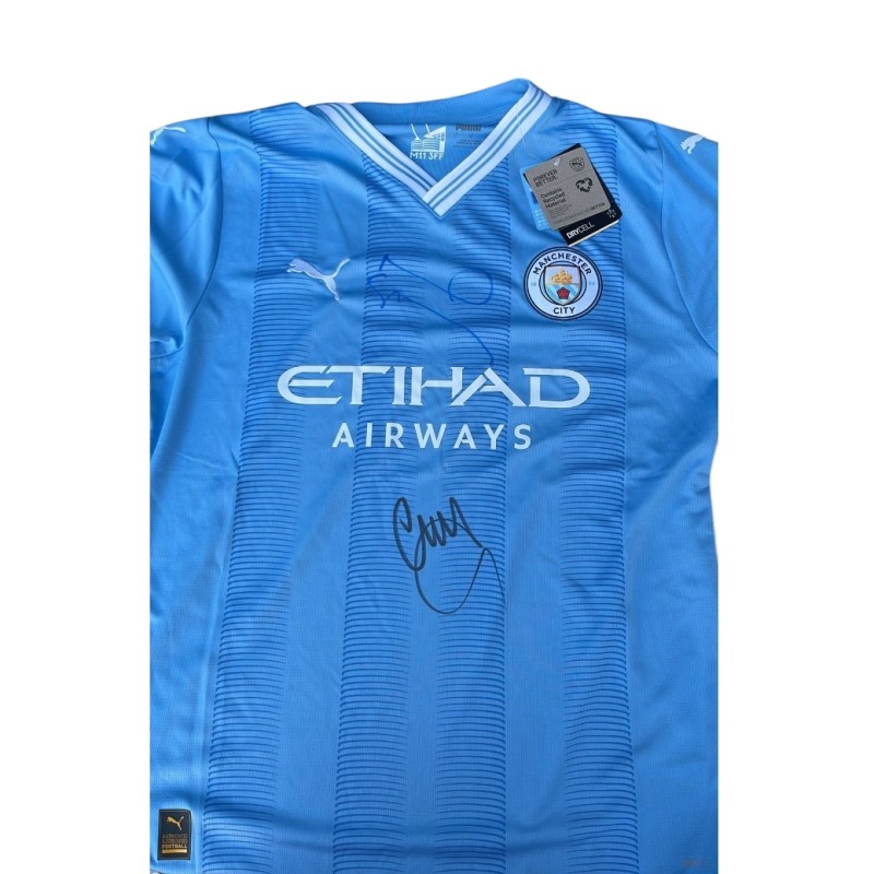 Noel and Liam Gallagher Signed Manchester City Shirt