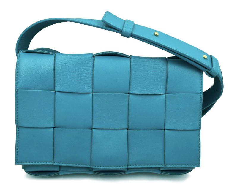 Bottega Veneta Turquoise Cassette Leather Crossbody Bag