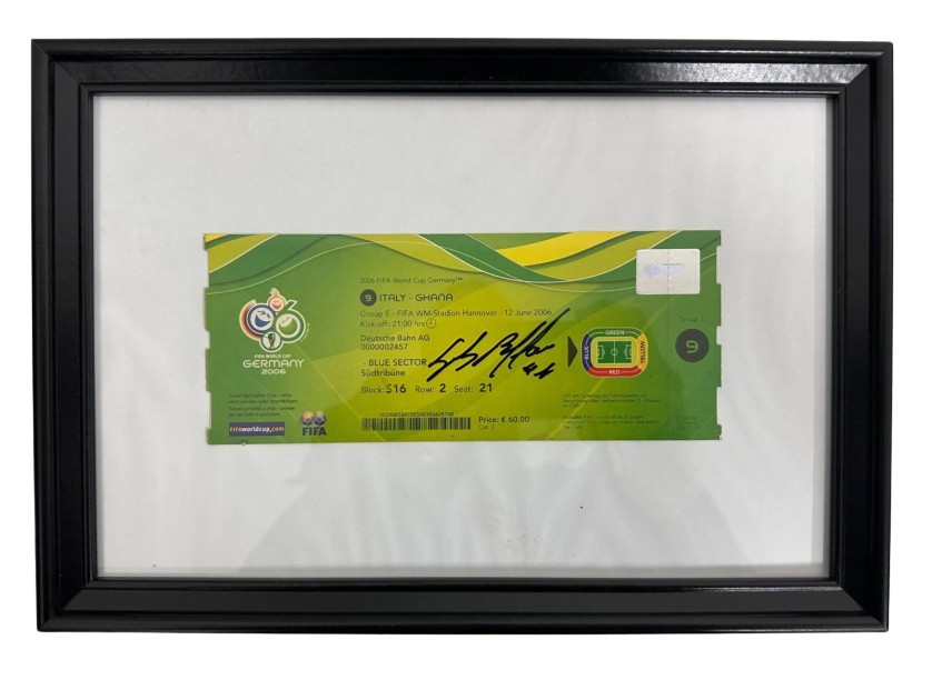 Biglietto Italia vs Ghana, WC 2006 - Incorniciato e Autografato da Gianluigi Buffon