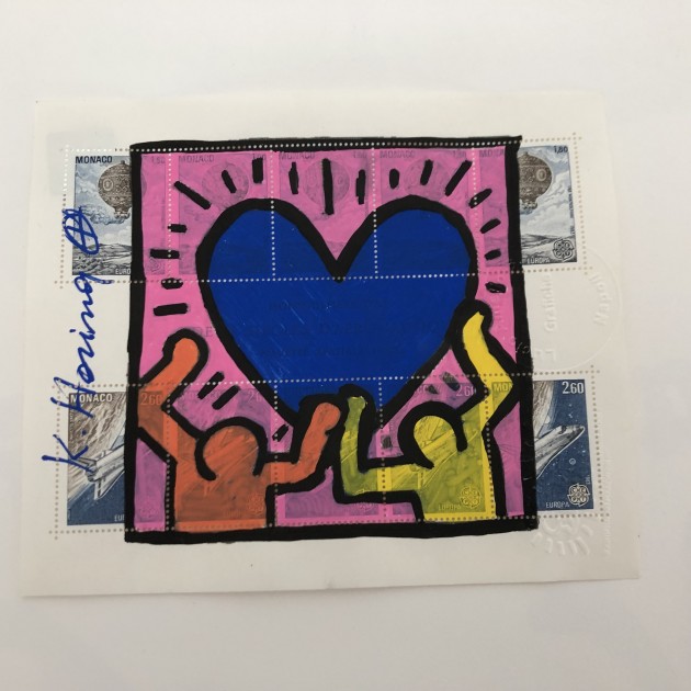 Drawing by Keith Haring on Sheet of Stamps