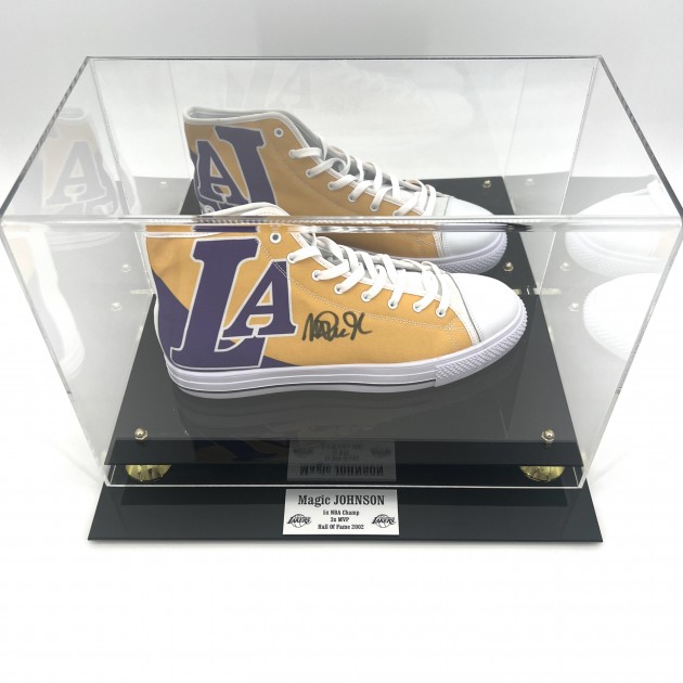 Magic Johnson Signed Converse Shoes in Display Case