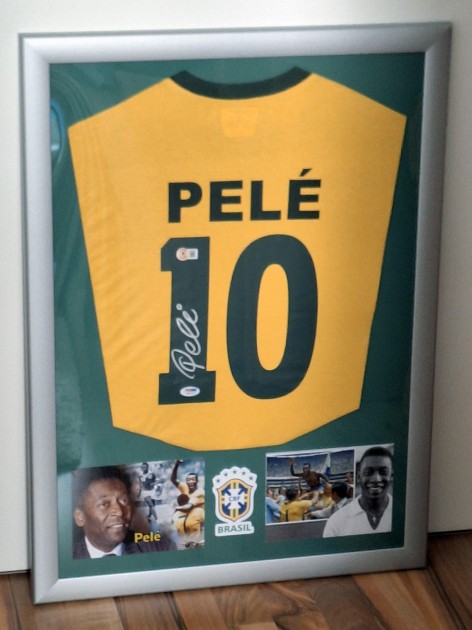 Pele's Brazil Signed And Framed Home Shirt