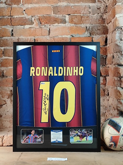 Ronaldinho's FC Barcelona Signed Shirt in a Deluxe High-Quality Frame