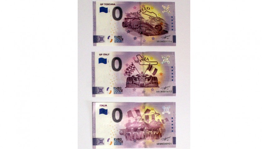 Set of Three Zero Euro "Monza", "Mugello" and "Nazionale Italiana 2021" Banknotes