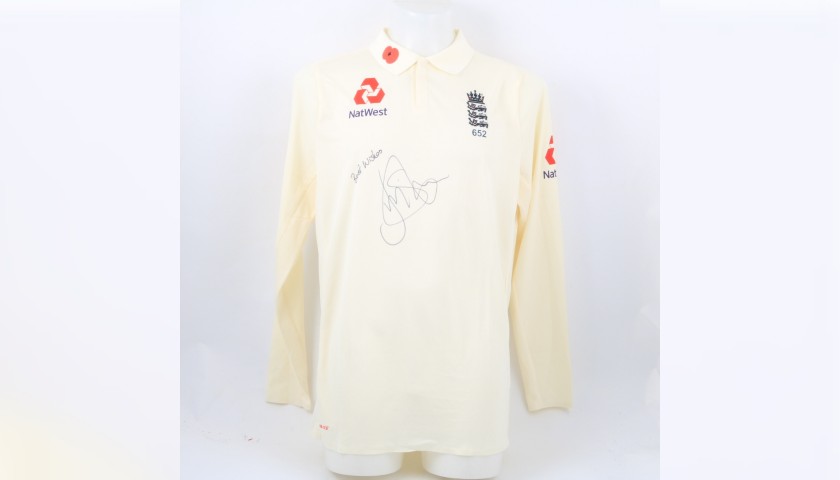 ECB 2018 Cricket Test Poppy Shirt Signed by Bairstow