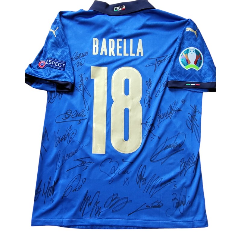 Barella's Issued Shirt, Spain vs Italy Semi-Final Euro 2020 - Signed by the Team