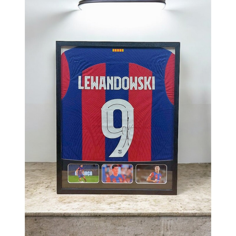 Lewandowski's FC Barcelona 2023/24 Signed and Framed Shirt