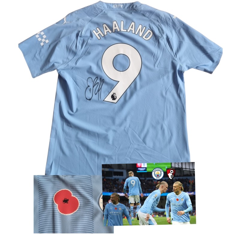 Haaland's "Poppy" Signed Match-Issued Shirt, Manchester City vs Bournemouth 2023