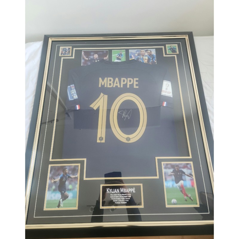 Mbappé Coppa del Mondo Francia 2022 maglia firmata e incorniciata