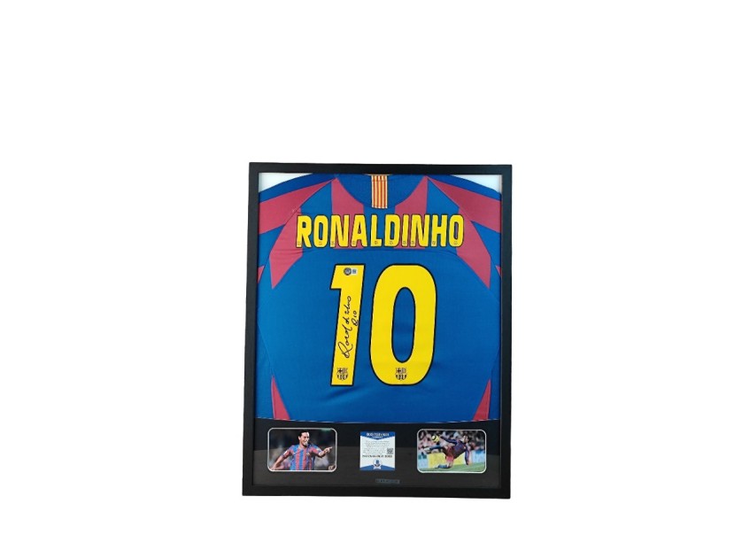 Ronaldinho's FC Barcelona Signed Shirt in a Deluxe High-Quality Frame