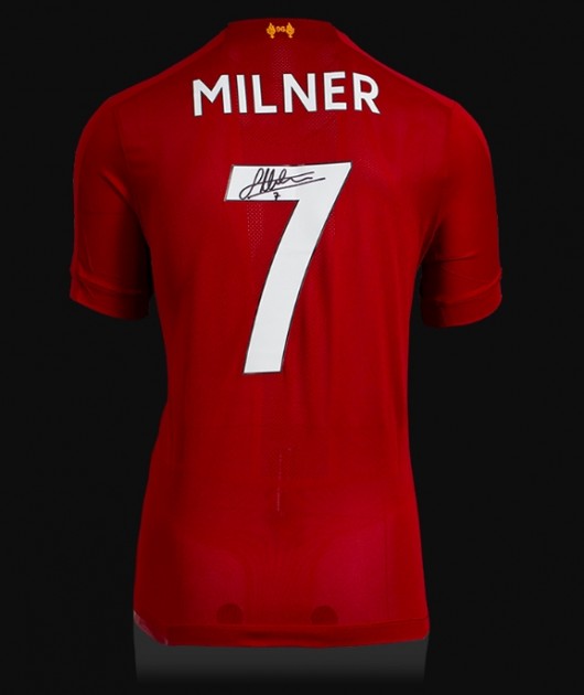 James Milner Back Signed Liverpool 2019-20 Home Shirt With Fan Style Numbers