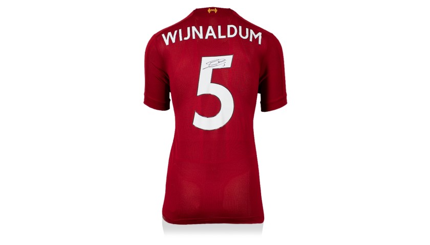 Georginio Wijnaldum Back Signed Liverpool 2019-20 Home Shirt With Fan Style Numbers