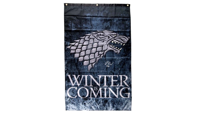 Isaac Hempstead Wright Signed Game of Thrones Winter is Coming Banner with “Bran” Inscription