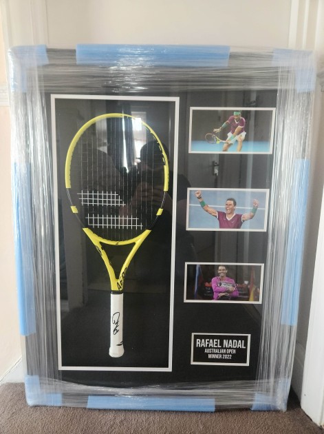 Rafael Nadal Signed and Framed Babolat Aeropro Tennis Racket