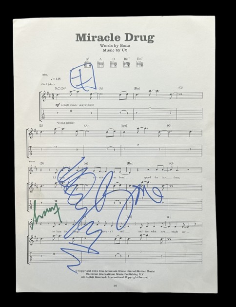 U2 Signed Miracle Drug Sheet Music