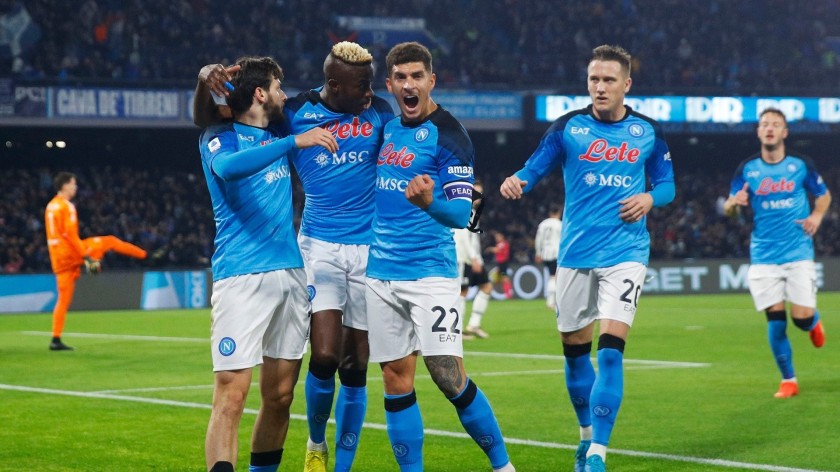 Bandiera ufficiale Napoli - Autografata dalla rosa