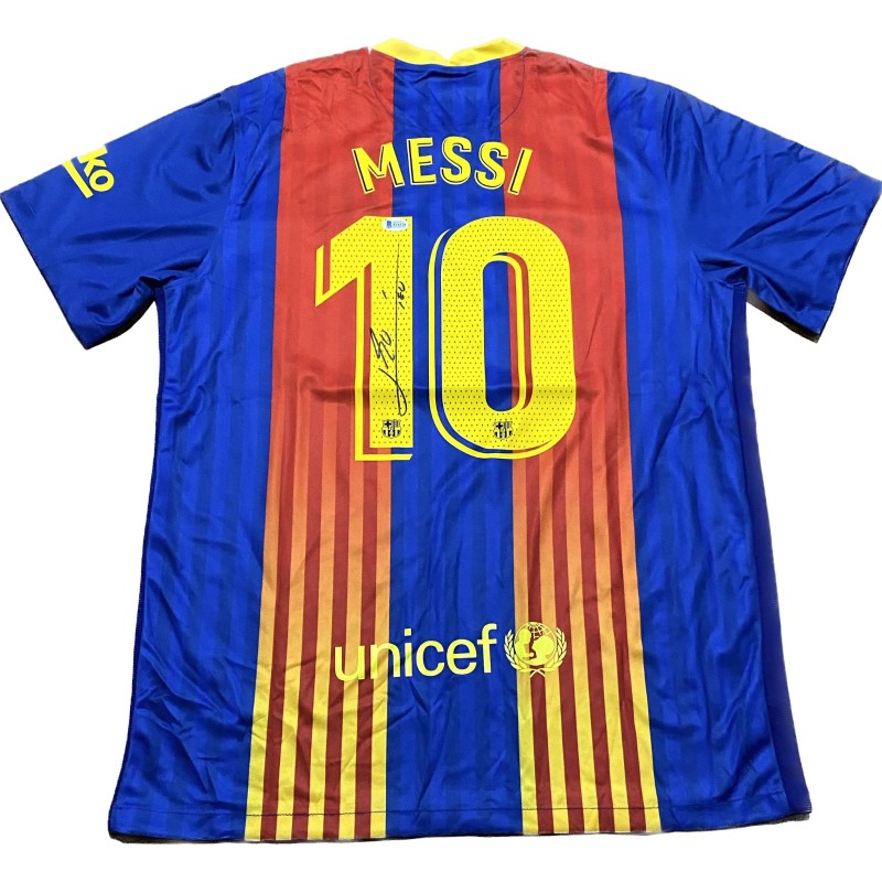 Maglia replica firmata di Lionel Messi del Barcellona 2020/21 El Classico Special Edition