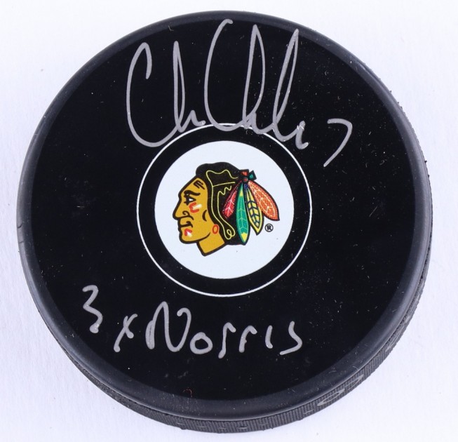 Chris Chelios Signed Blackhawks Puck