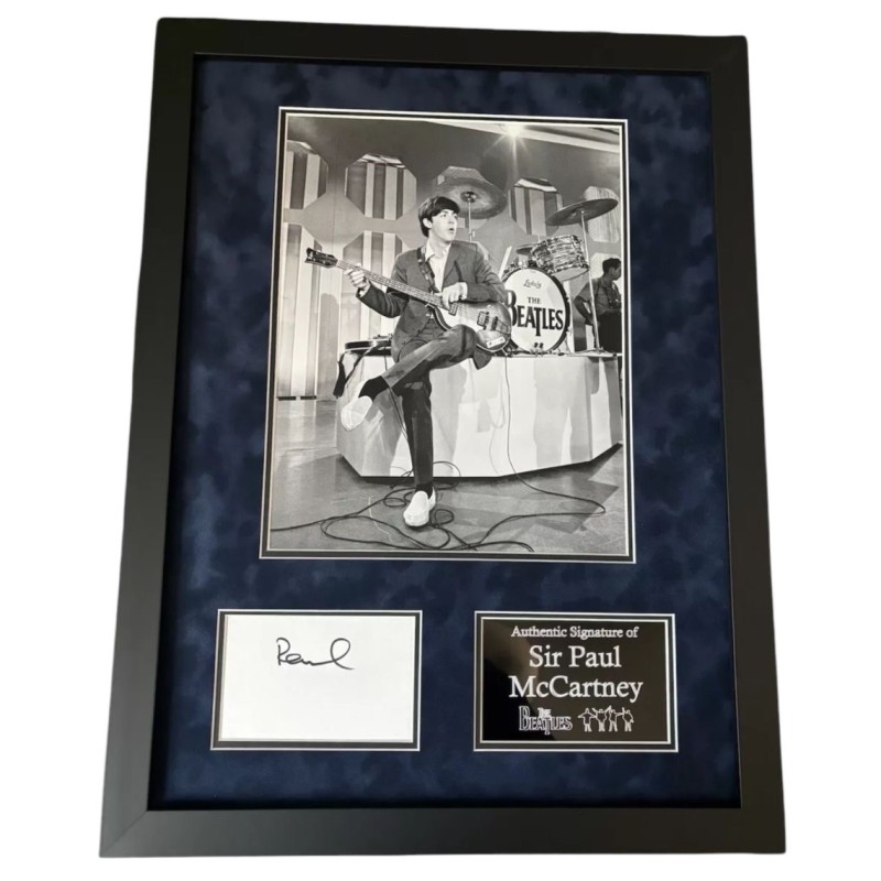 Paul McCartney of the Beatles Signed and Framed White Card With Photo Display