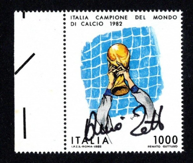 1,000 Lire 1982 Fifa World Cup - Stamp Signed by Dino Zoff