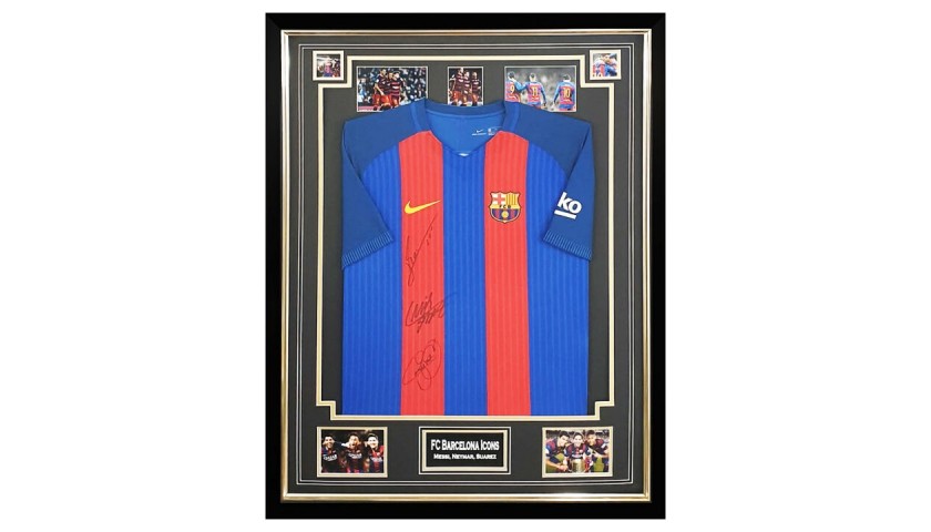  Messi, Neymar and Suarez FC Barcelona Signed and Framed Shirt