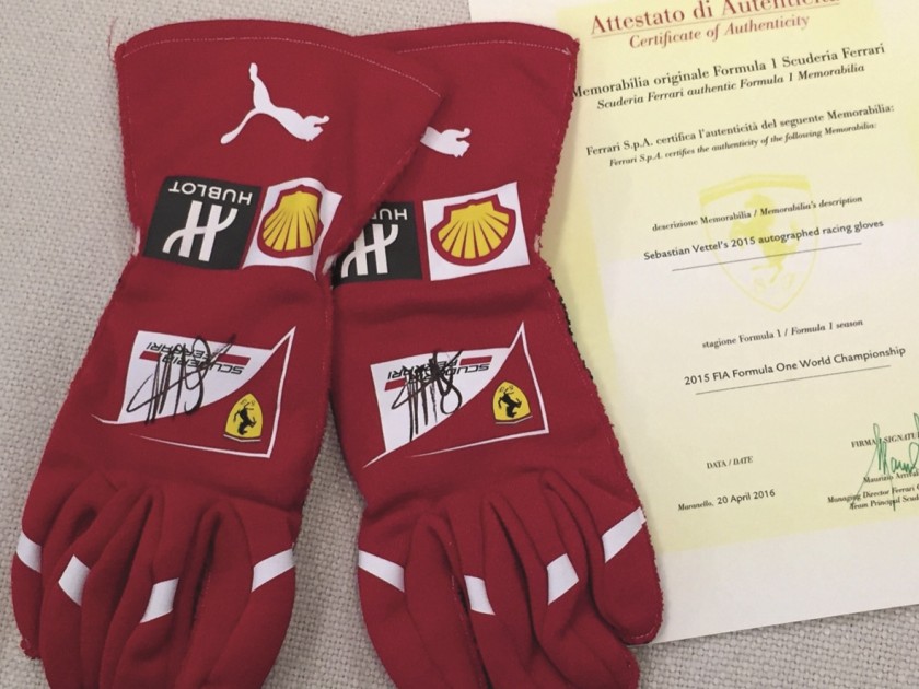 Formula 1 gloves worn and signed by Sebastian Vettel