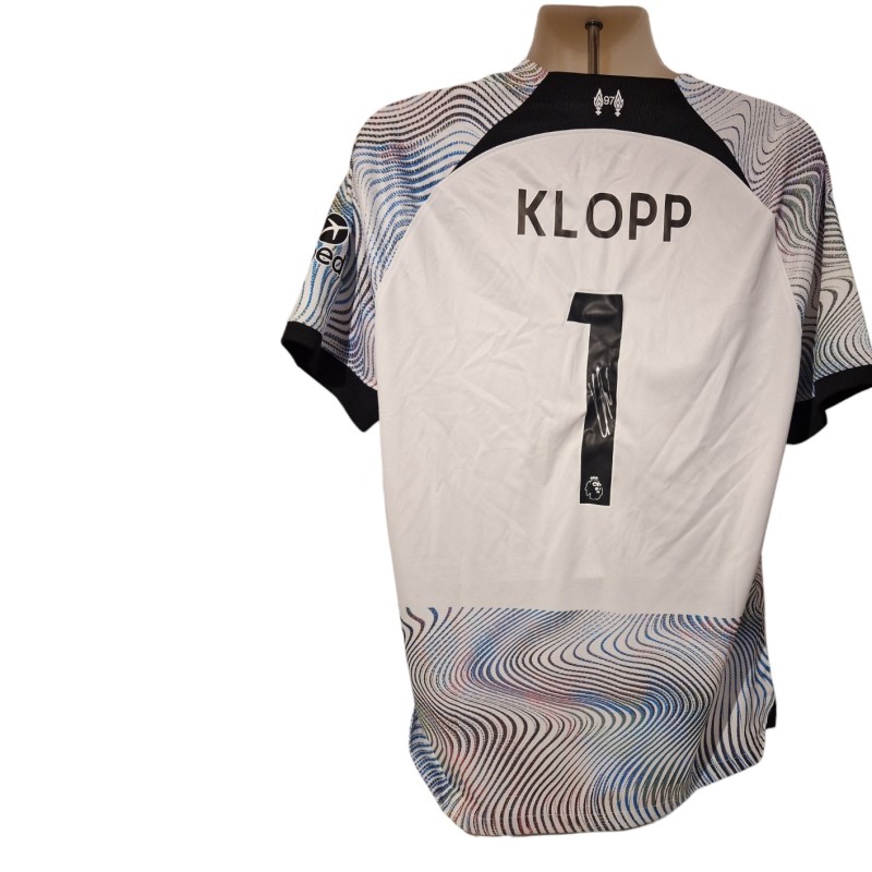 Maglia ufficiale da trasferta firmata da Jurgen Klopp per il Liverpool 2022/23