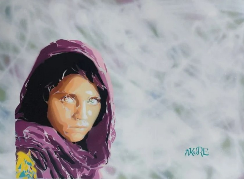 "The Afghan Girl" MixedMedia Painting by AKORE