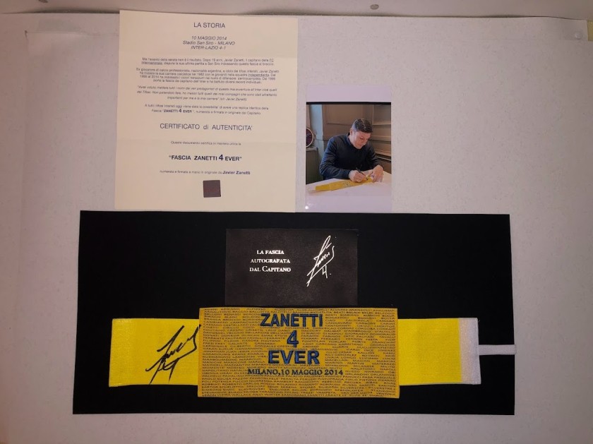 "Zanetti 4 Ever" Framed Captain's Armband - Signed by Javier Zanetti