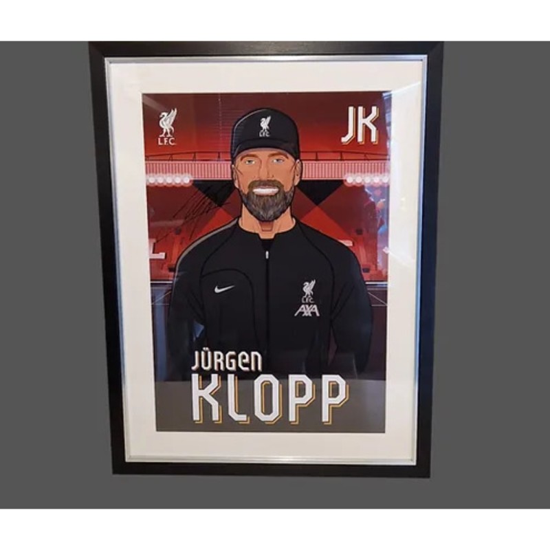 Poster del Liverpool firmato e incorniciato da Jurgen Klopp