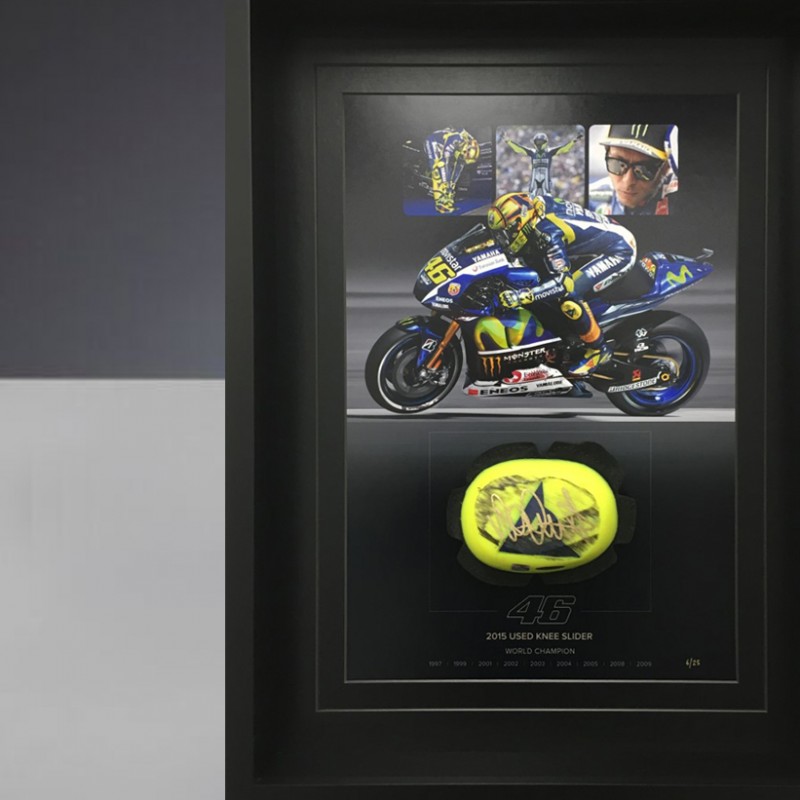 Knee sliders signed and worn by Valentino Rossi during 2015