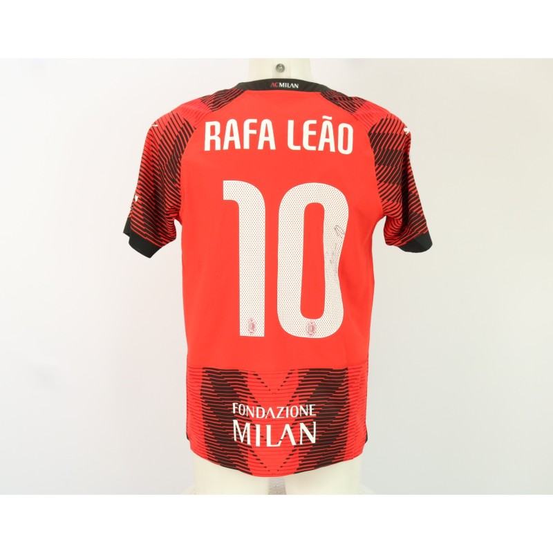 Leao Official AC Milan Signed Shirt, UCL 2023/24 