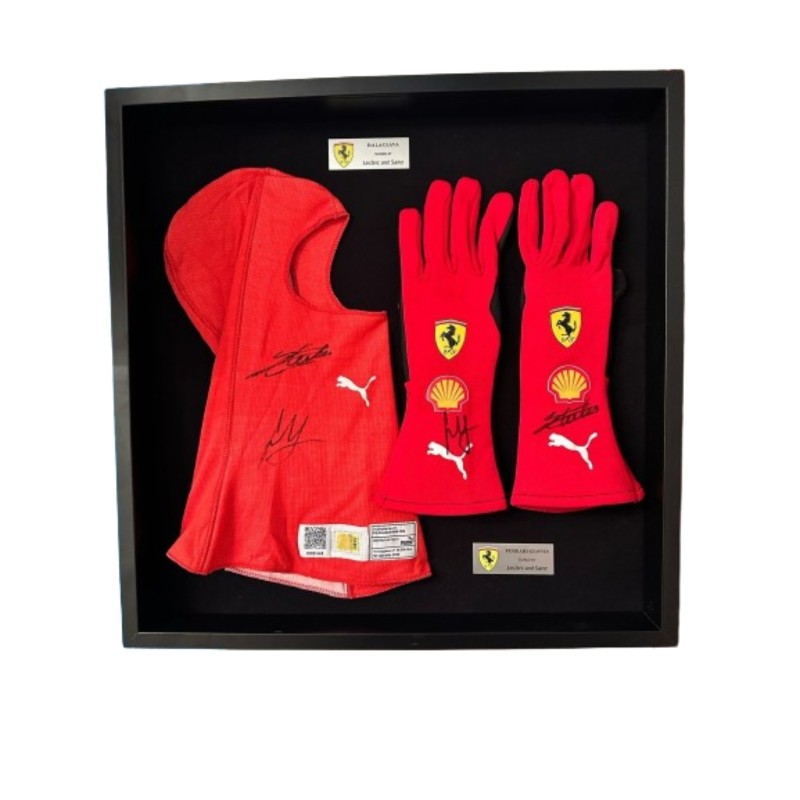 Charles Leclerc And Carlos Sainz Ferrari Signed Gloves And Balaclava