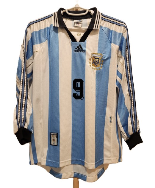 Gabriel Batistuta's Argentina 1998 Home Official Shirt - CharityStars