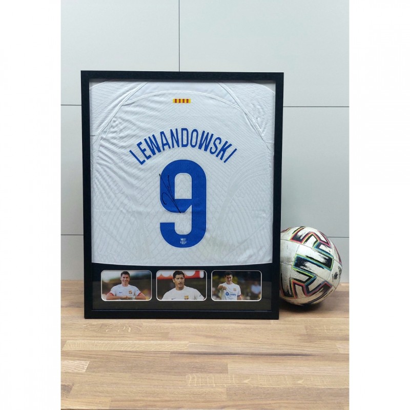 Lewandowski's FC Barcelona Signed and Framed Away Shirt