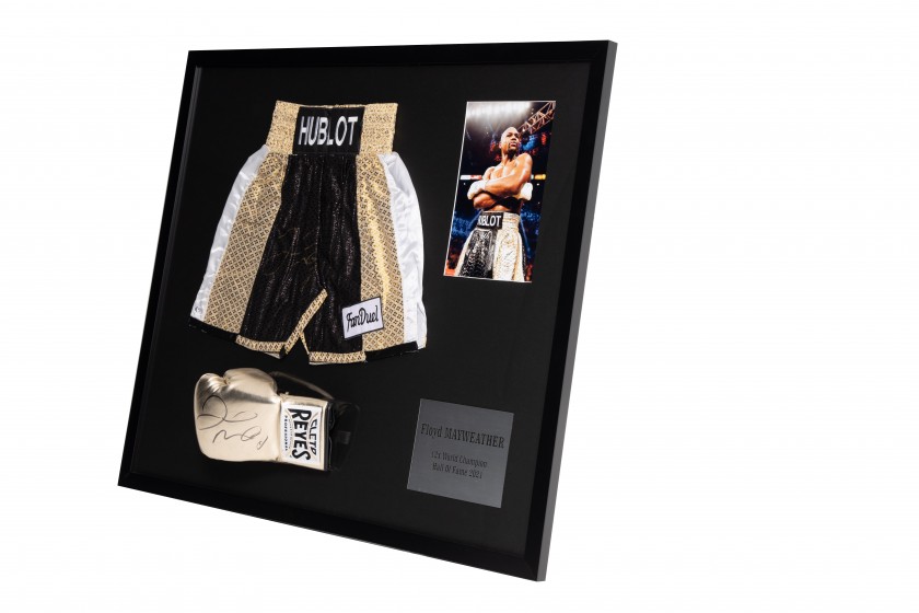 Floyd Mayweather Signed and Framed Boxing Shorts with Glove
