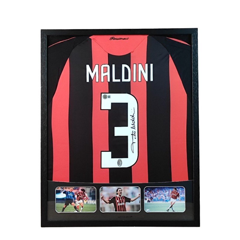 Maldini's AC Milan Signed Shirt in a Deluxe High-Quality Frame