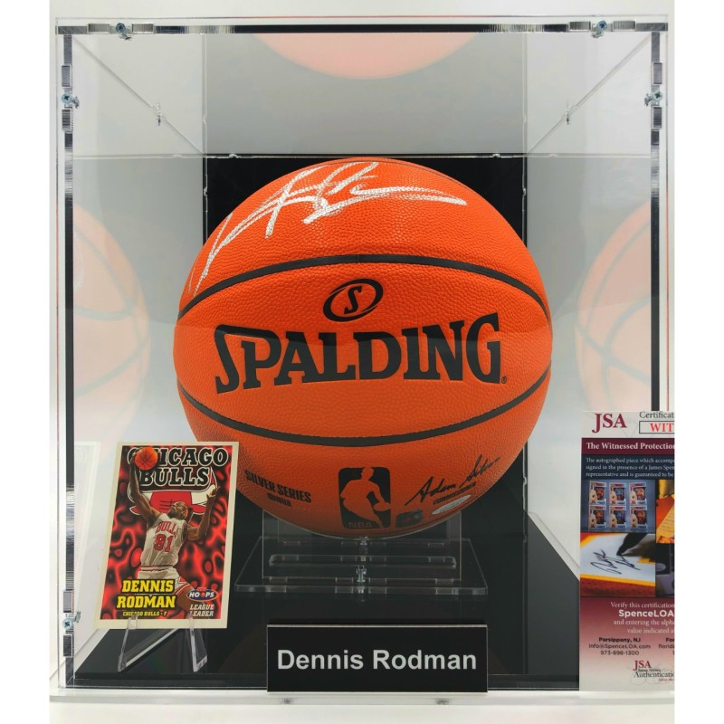 Dennis Rodman Signed Basketball In Display Case