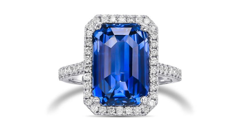 9.59 Carat Ceylon Blue Sapphire and 0.60 Ct Diamonds 18K White Gold Ring