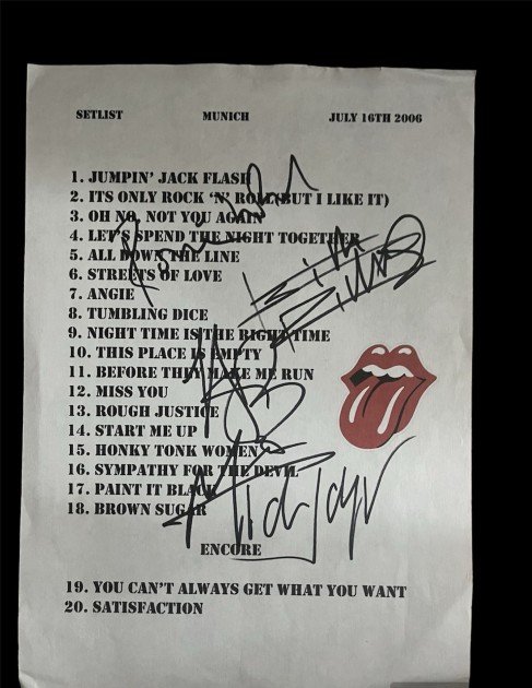 The Rolling Stones Signed 2006 Setlist