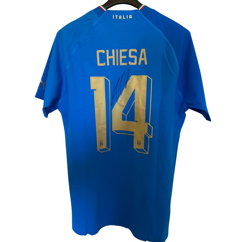 Chiesa's Signed Match-Issued Shirt Albania vs Italy 2022